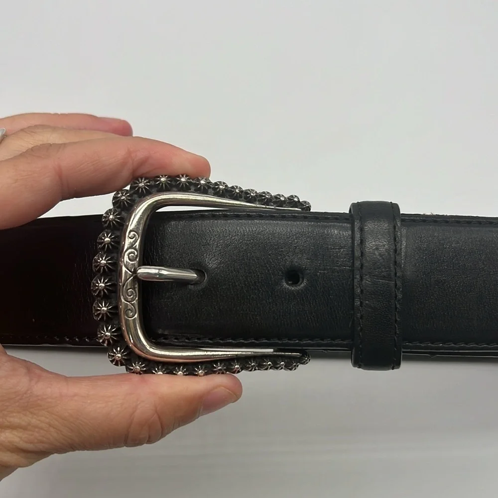 Brighton - Black Leather Silver And Gold Embellishment Design Buckle Belt Size L